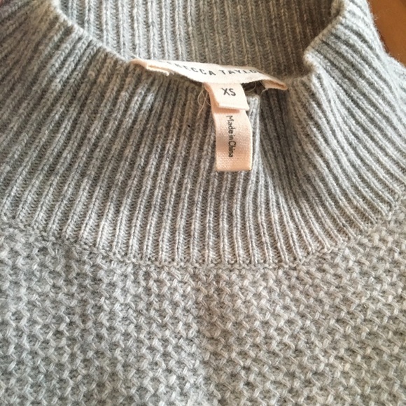 Cashmere REBECCA TAYLOR XS mock turtle neck asymmetrical ruffle grey sweater - Picture 2 of 9
